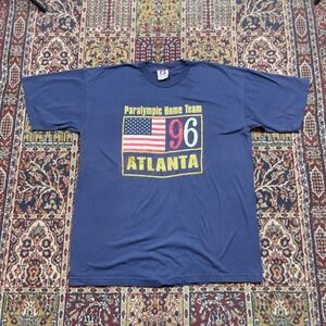 VTG 1996 USA Atlanta Paralympic Home Team T Shirt XL Navy Blue Rare Flag Logo